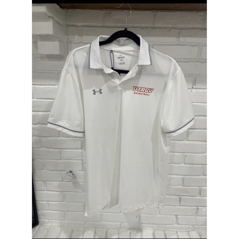 NWT Under Armour UTRGV Basketball Team Tipped Polo Shirt White Medium collegiate